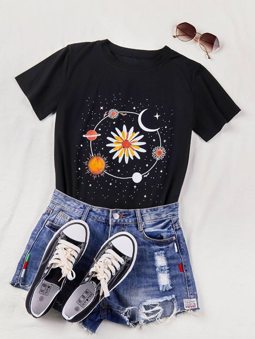 Social Floral & Planet Print Tee
