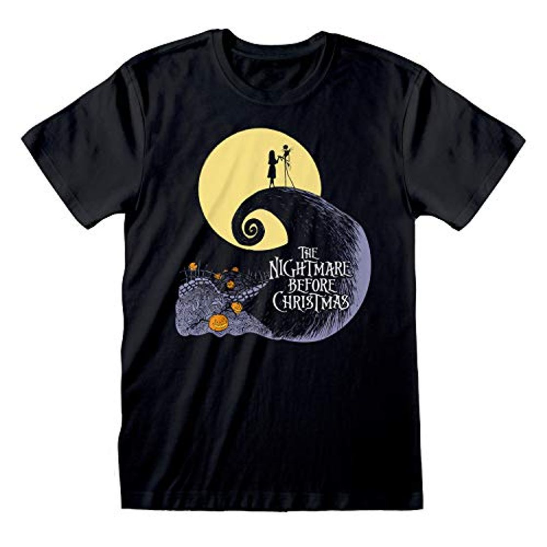 Moda Disney The Nightmare Before Christmas Jack and Sally Silhouette Novio Ajuste De La Camiseta De Las Mujeres Negro L