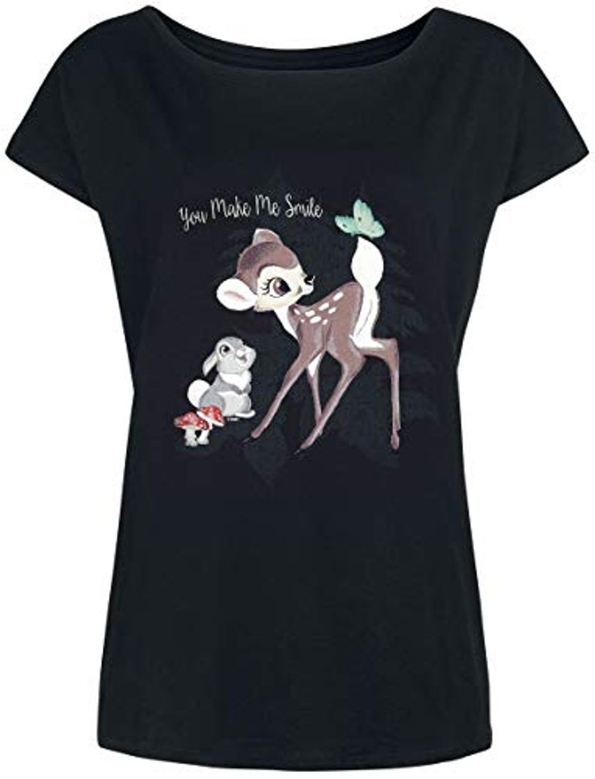 Moda BAMBI Disney Ladies Camiseta Smile Knockers Suelta Ajuste algodón Negro