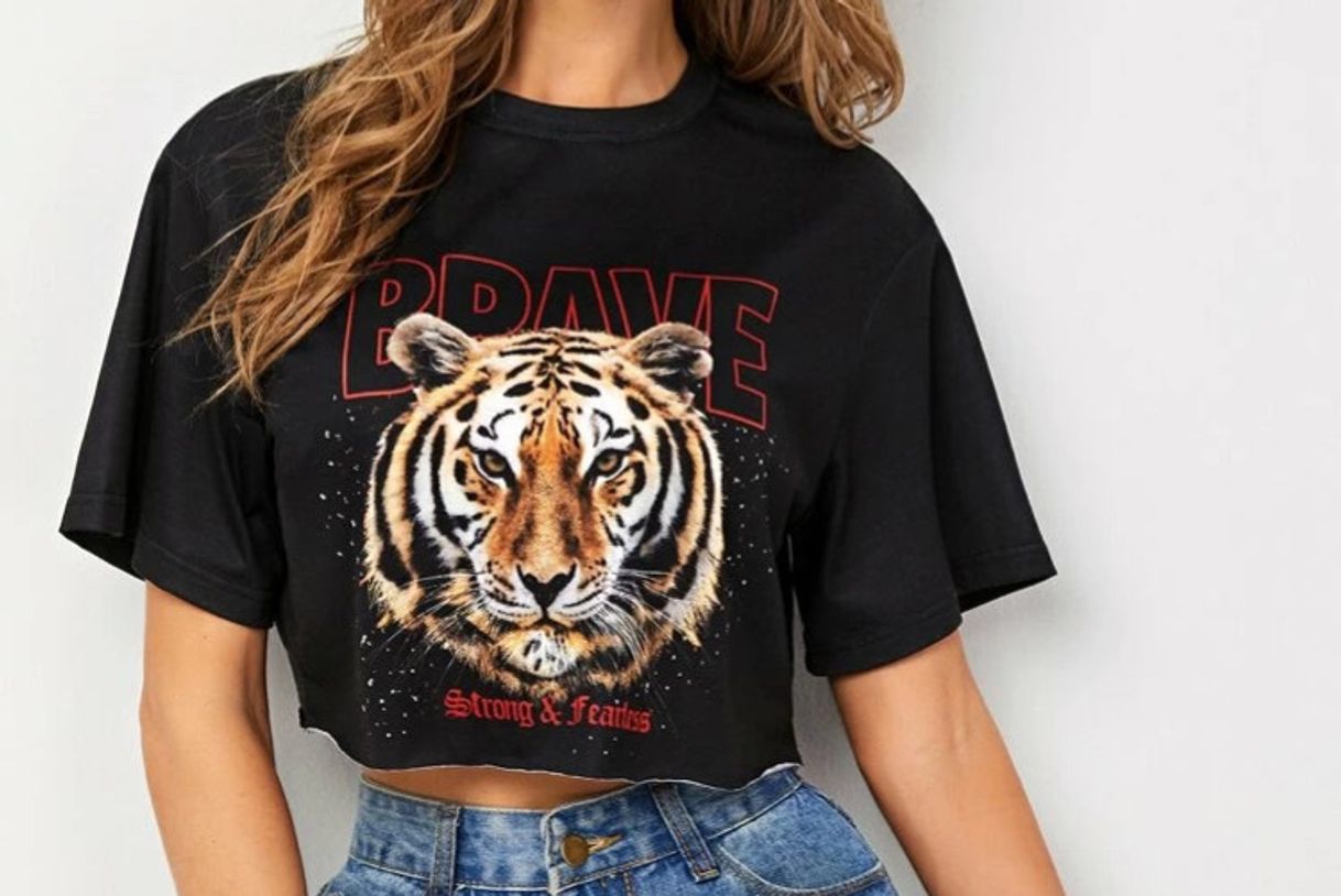 Fashion Shein preto animal ocasional camiseta 36,95