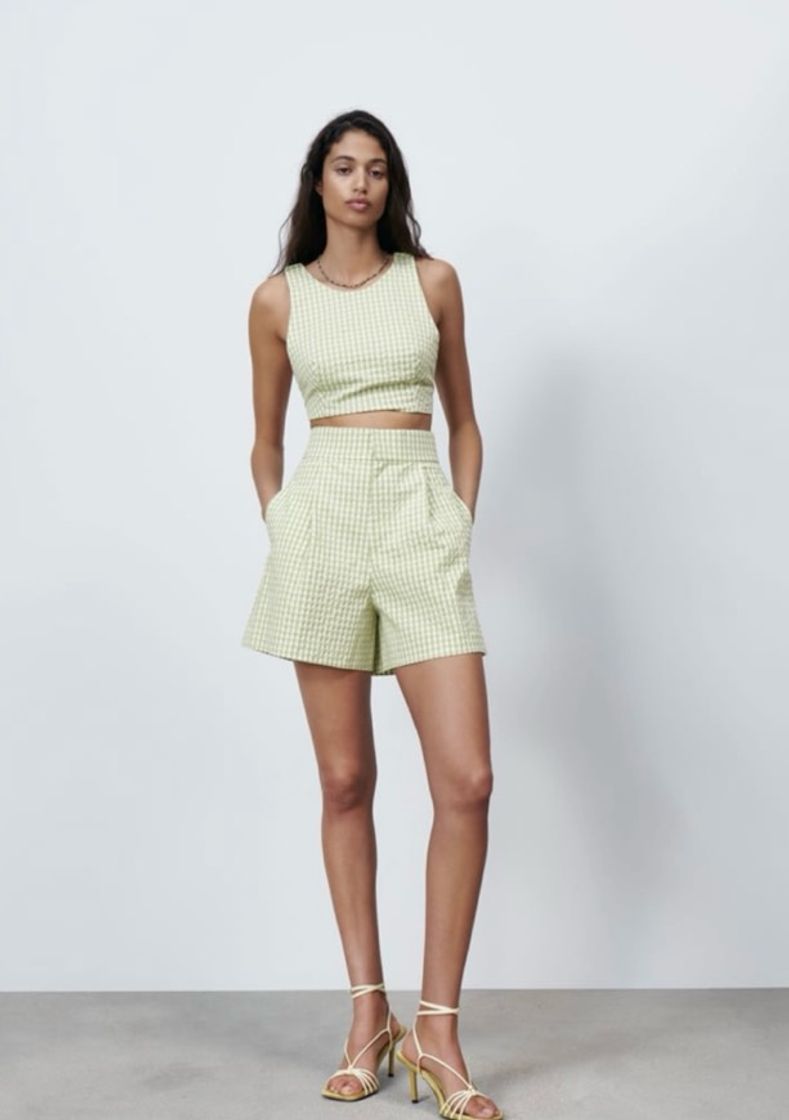 Blusa Cropped Verde Vichy 