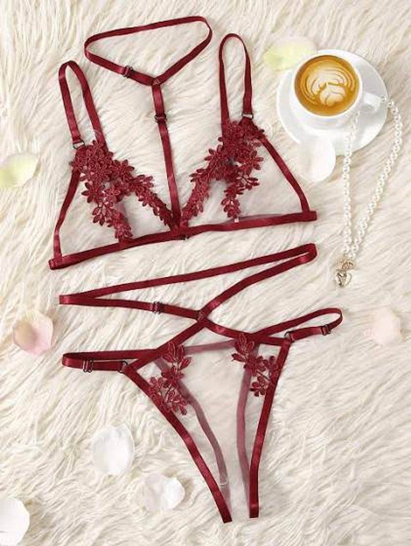 Moda Apliques Simples Sexy Lingerie Sensual, XL Malha Borgonha