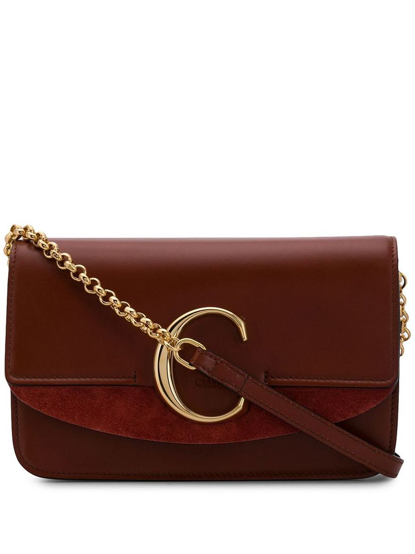 Moda Shop brown Chloé C chain clutch with Express Delivery