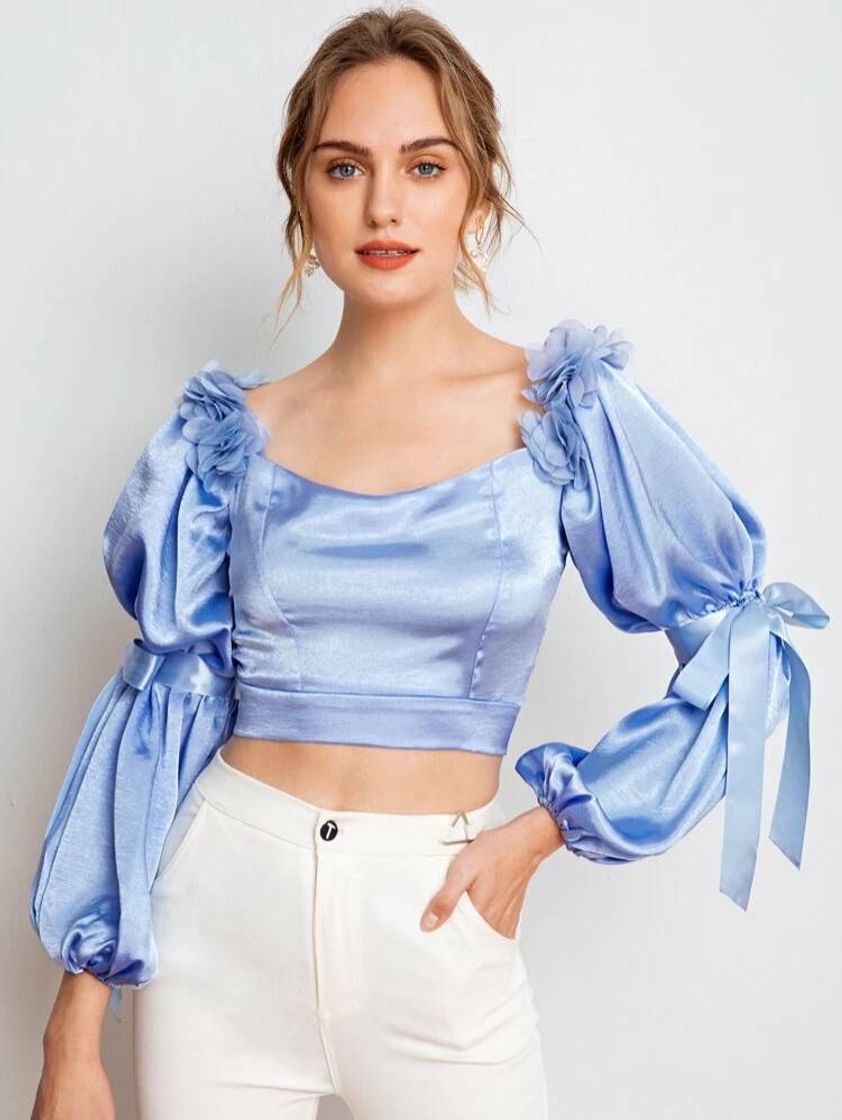 Social Top de satén azul bebe