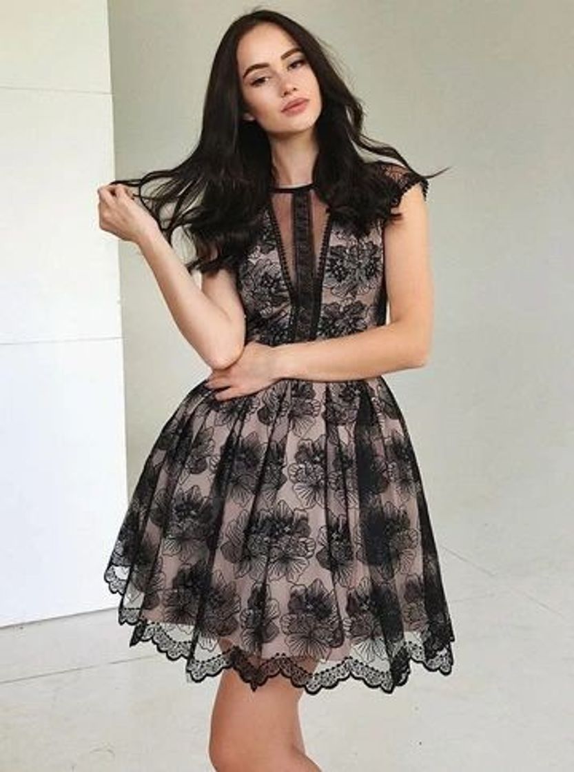 A-Line Jewel Cap Sleeves Mini Homecoming