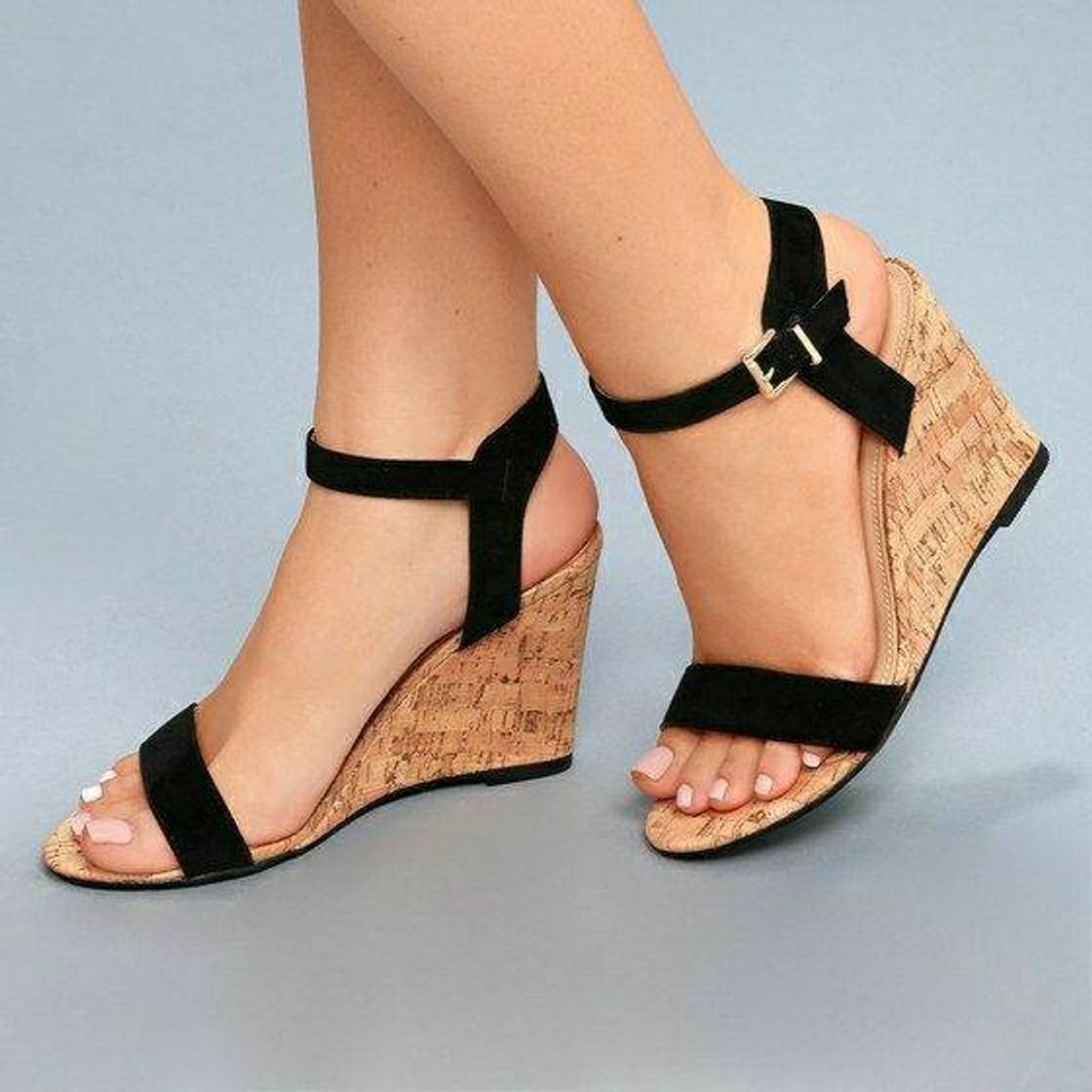 Fashion Whitney Black Suede Wedge Sandals 👡

