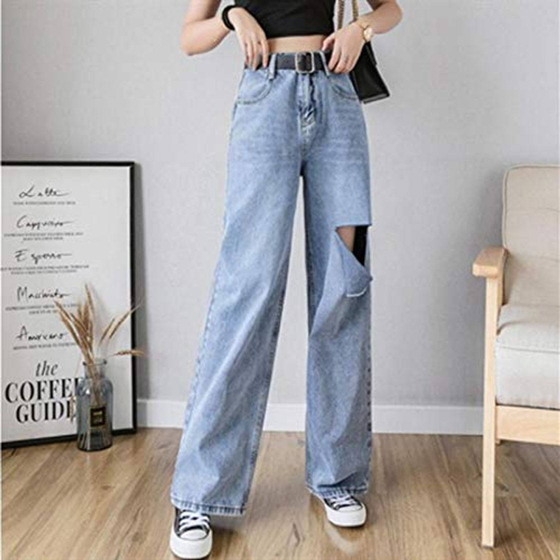 Moda Pantalones Jeans Mujer Jeans Cintura Alta Jeans Rasgados Otoño Invierno para Ropa Ropa De Mezclilla De Pierna Ancha Azul Streetwear Moda Vintage Pantalones M Azul