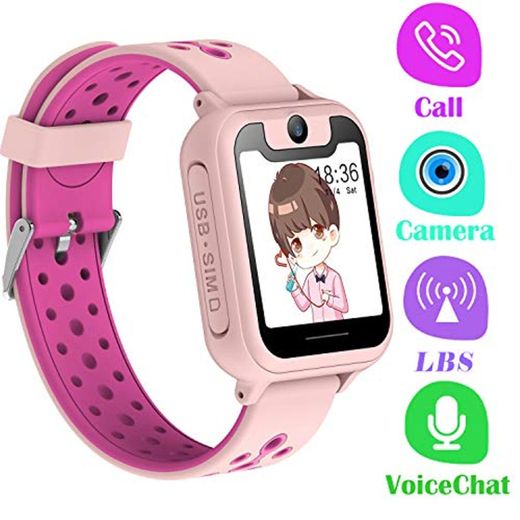 PTHTECHUS Telefono Reloj Inteligente LBS Niños - Smartwatch con Localizador LBS Juegos