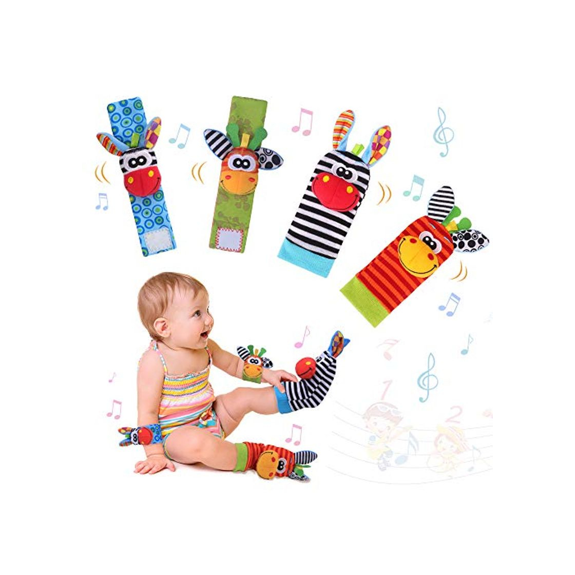 Producto Sonajero Calcetines y Muñequeras para Bebé, Sonajero Toys con Buscador de Muñeca