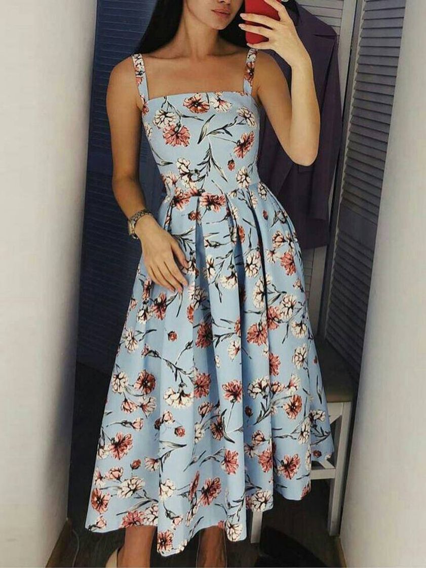 Fashion Vestido midi floral plissado