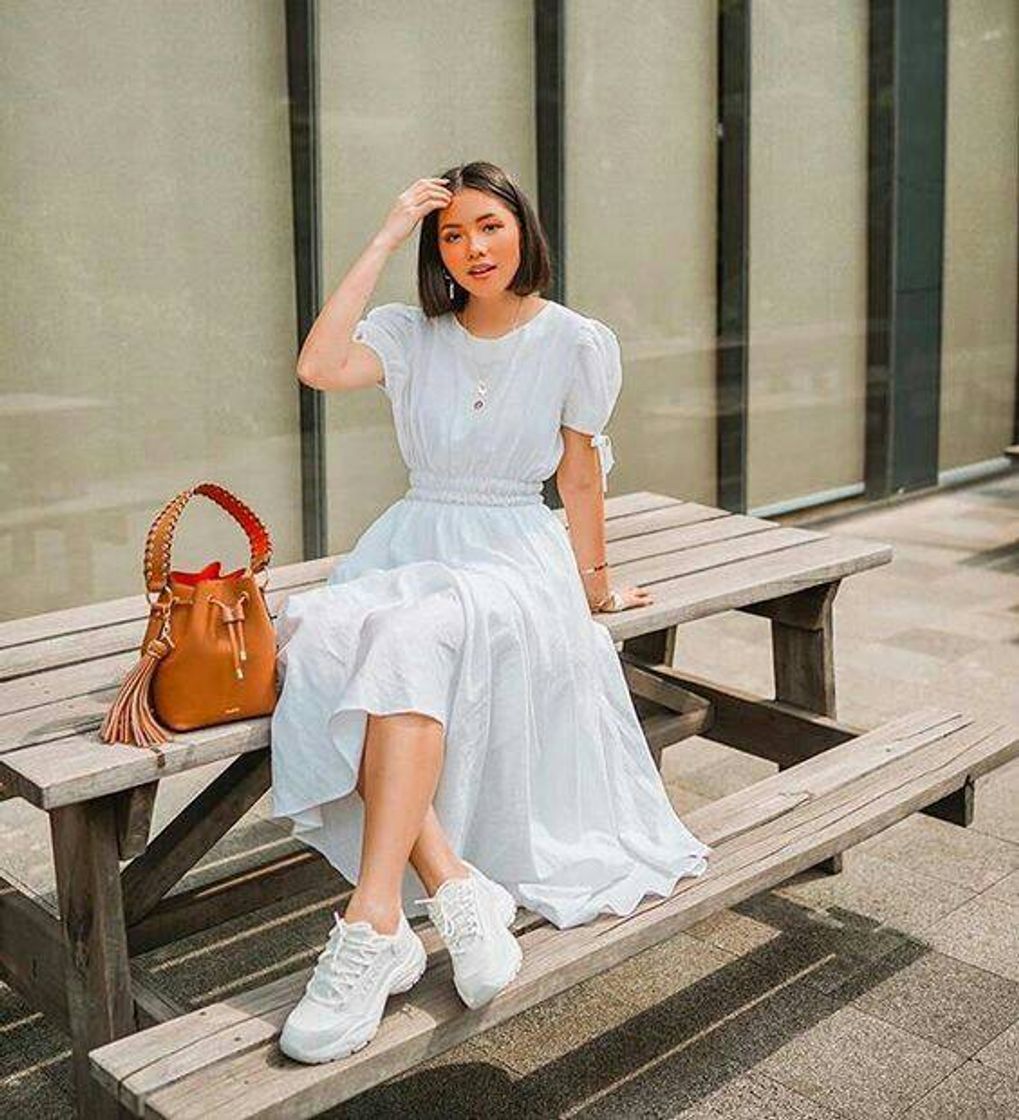 Fashion Vestido midi branco