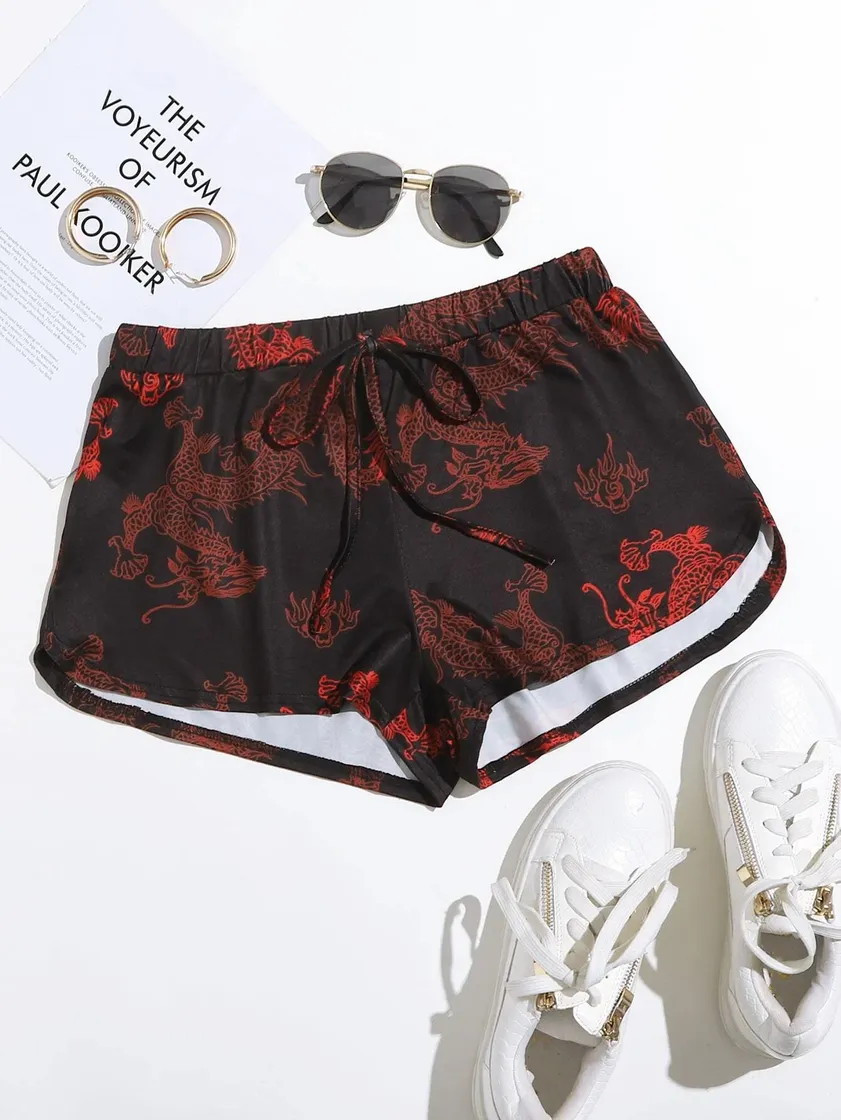 Fashion Chinese Dragon Print Track Shorts | SHEIN USA