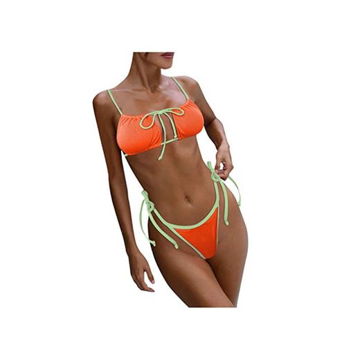 YANFANG 2021 Traje De BañO Mujer Bikinis BrasileñOs Push Up Bikini Tanga Cintura Alta Trajes Adecuado Viajes Playa La Natacion Sexy Color SóLido Halter Vendaje Dividido Conjunto Ropa