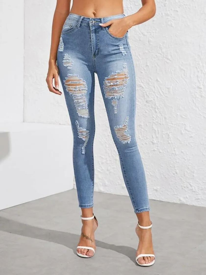 Fashion Stonewash Distressed Skinny Jeans | SHEIN USA