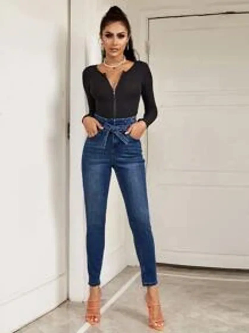 Fashion High Waist High Stretch Belted Skinny Jeans | SHEIN USA