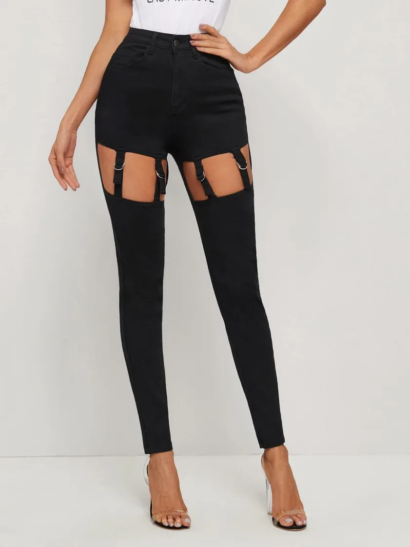 Fashion Highest Waist Cut Out Buckle Skinny Jeans | SHEIN EUR