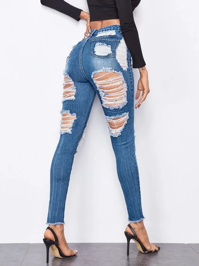 Fashion Ripped Raw Hem Skinny Jeans | SHEIN USA