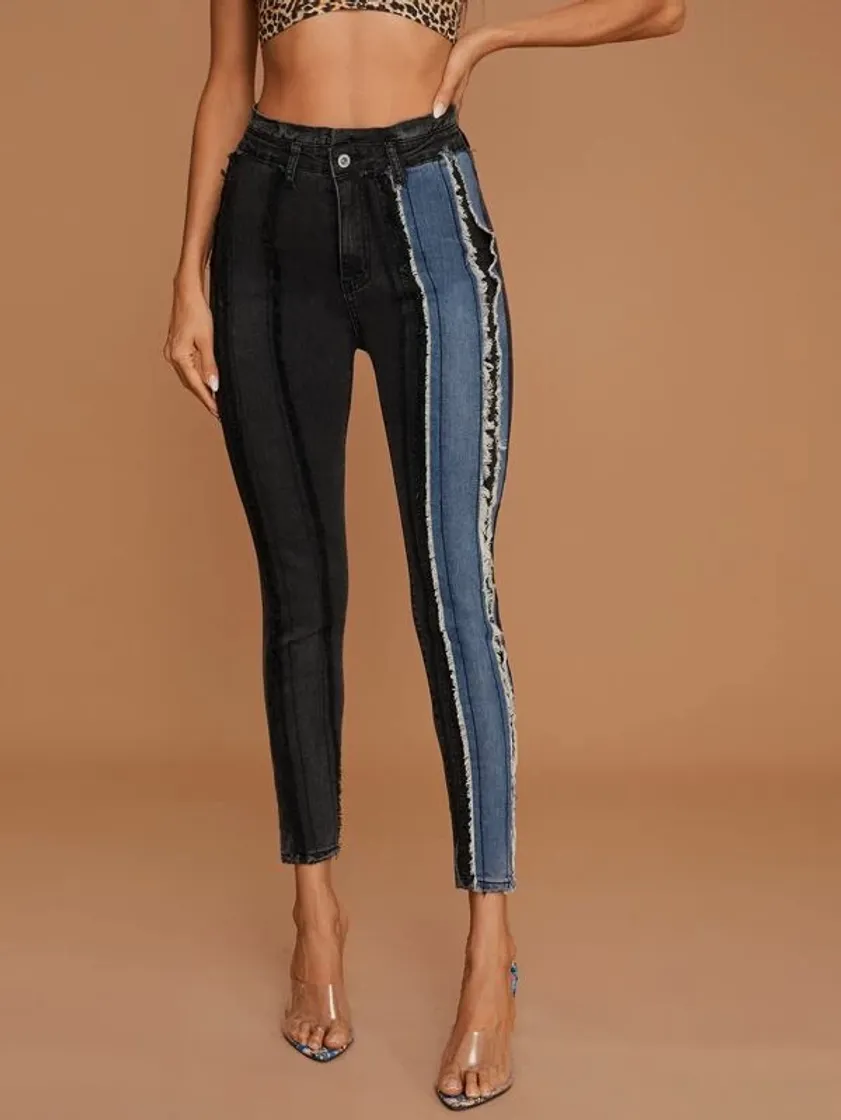 Fashion High Waist High Stretch Raw Trim Jeans | SHEIN EUR