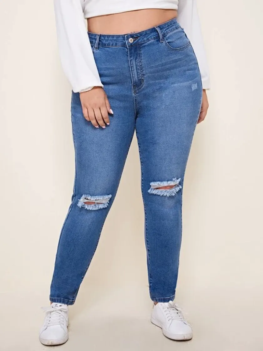 Fashion Plus Ripped Detail Jeans | SHEIN USA