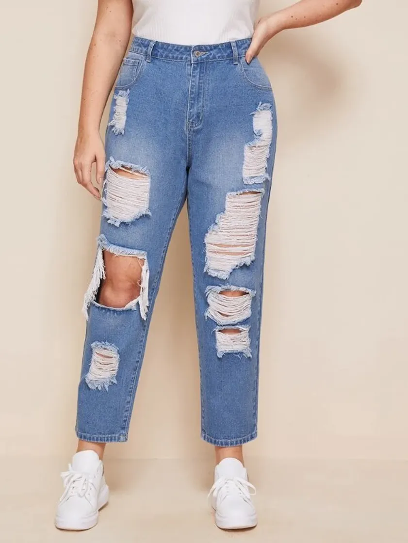 Fashion Plus High Waist Ripped Jeans | SHEIN USA