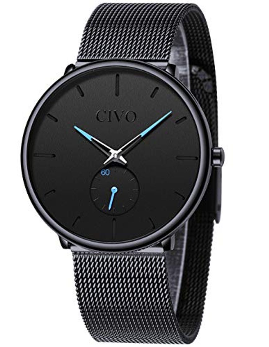 Moda CIVO Reloj Negro Ultra Fino para Hombre Minimalista Lujo Moda Relojes de