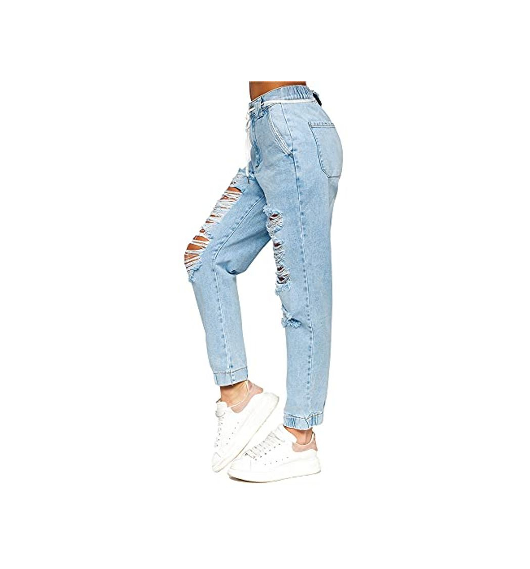 Fashion BOLF Mujer Pantalón Vaquero Mom fit Tejano Jogger Denim Jeans Pantalón de Mezclilla Regular fit Vaqueros de Algodón Sombreado Slim Fit Estilo Diario 2505 Azul XS [F6F]