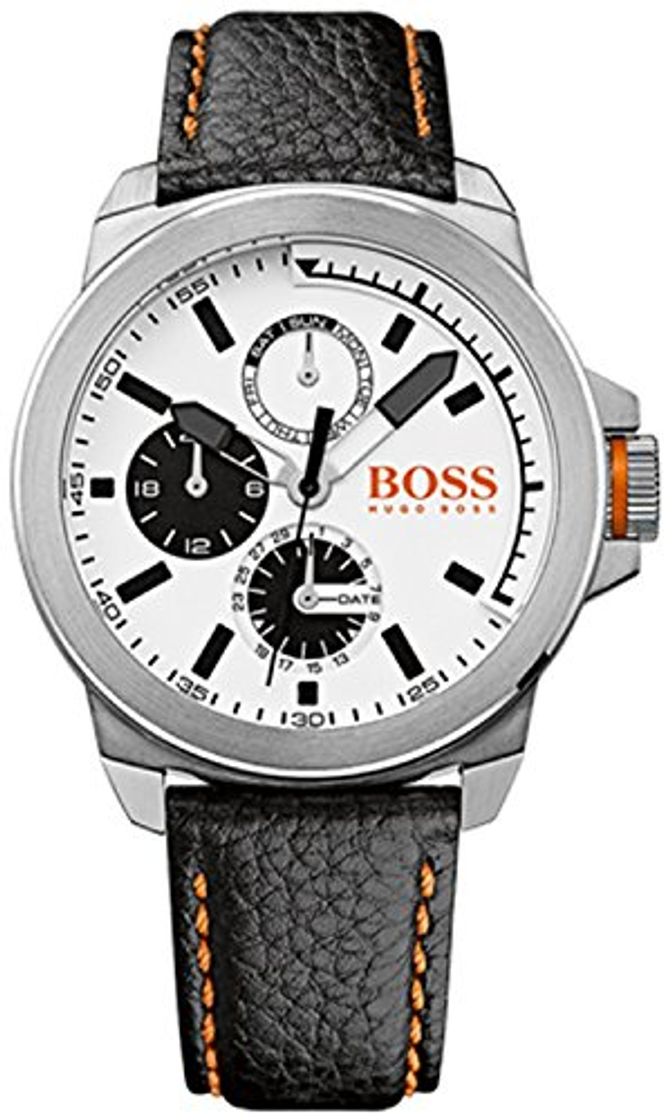 Moda Hugo Boss Orange York 1513154 Plata Y Negro Multifuncional De Cuero Watch De Men Leather