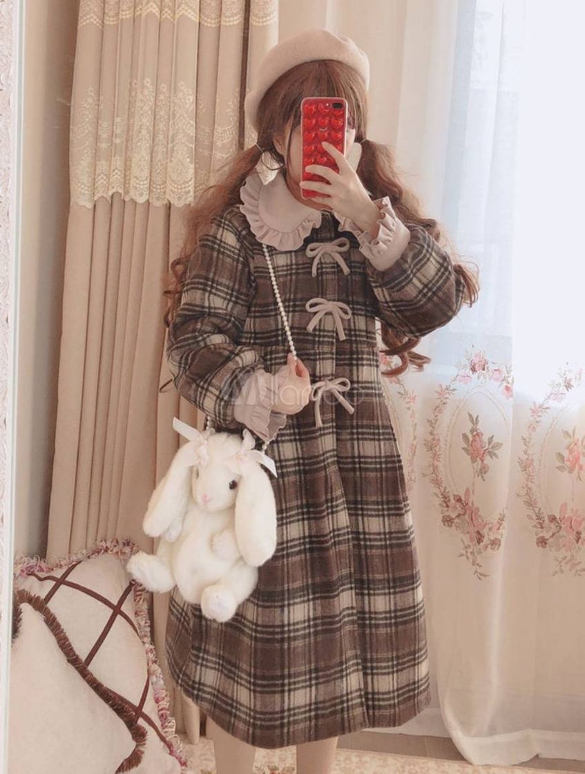 Fashion Lolita casaco clássico plaid plissado