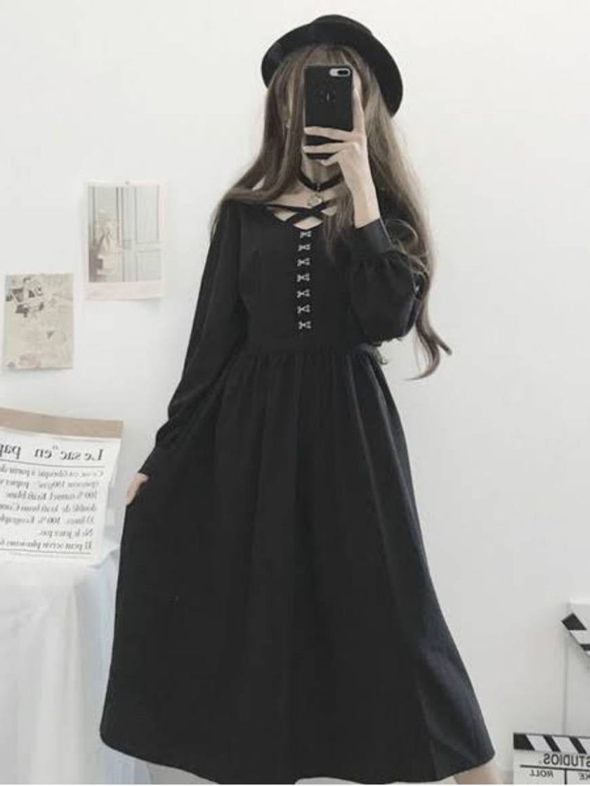 Fashion Lolitashow Vestido Gothic Lolita OP Vestido de Manga Longa L