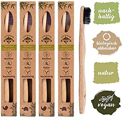 Moda Set de 4 cepillos de dientes madera de Bambú, vegano , bioló