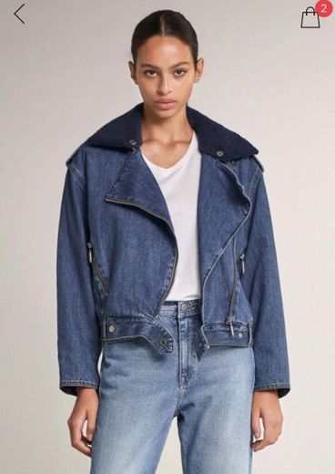 Blusão oversize em denim com gola em pêlo sintético - Salsa Jeans