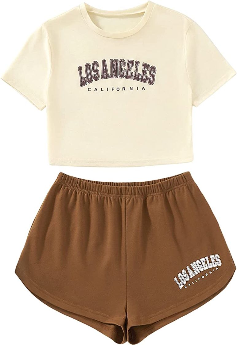Social SheIn Conjunto de camiseta de manga corta para mujer de 2 piezas