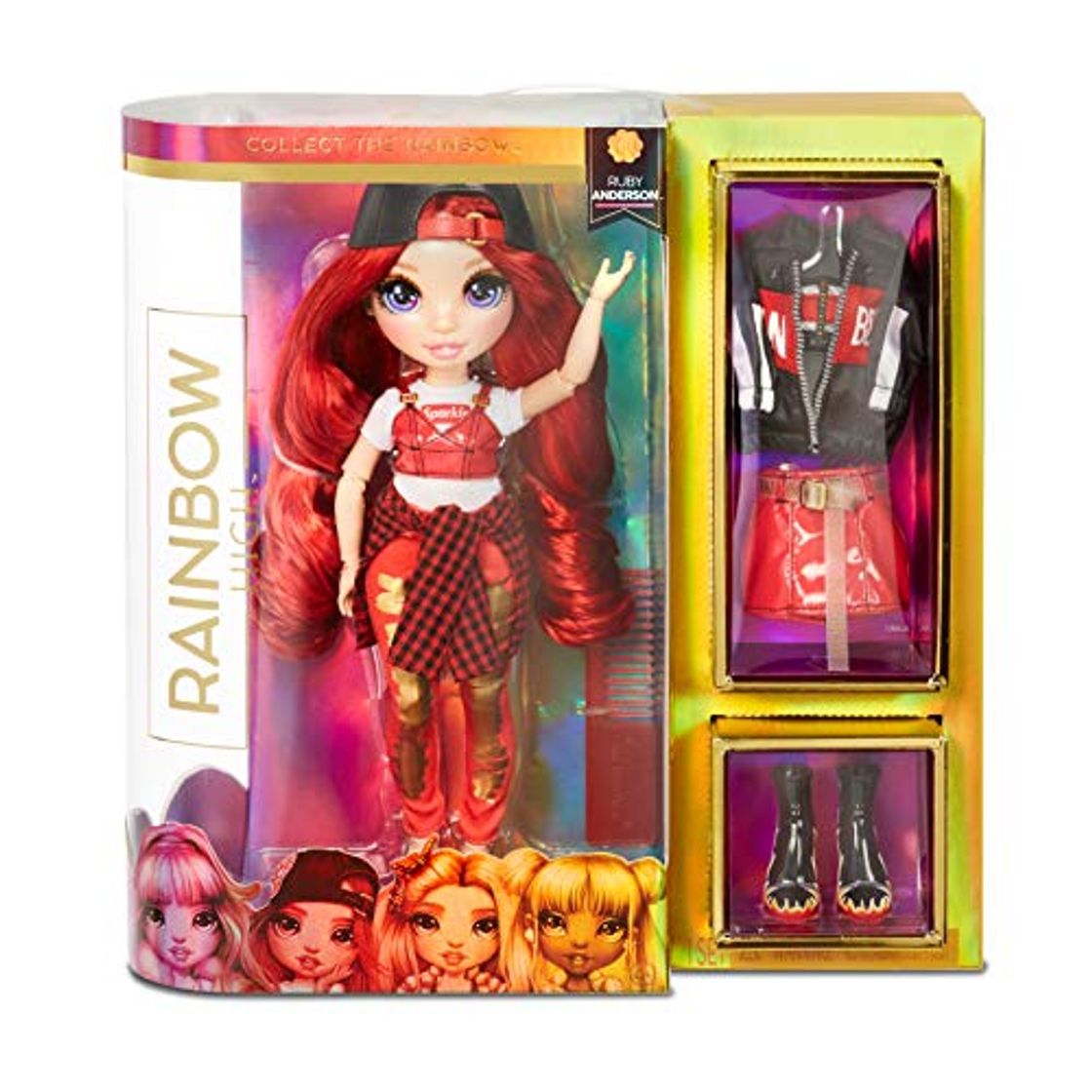 Social Rainbow High Muñeca de Moda - Ruby Anderson Muñeca en Rojo con
