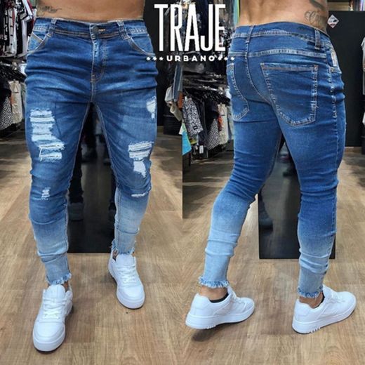 Calça Jeans Degradê Super Skinny Destroyed Masculina