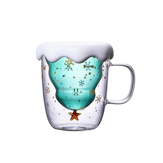 Gebuter Christmas Tree Event Cup Star Water Double-Layer Glass Mugs for Cocktail