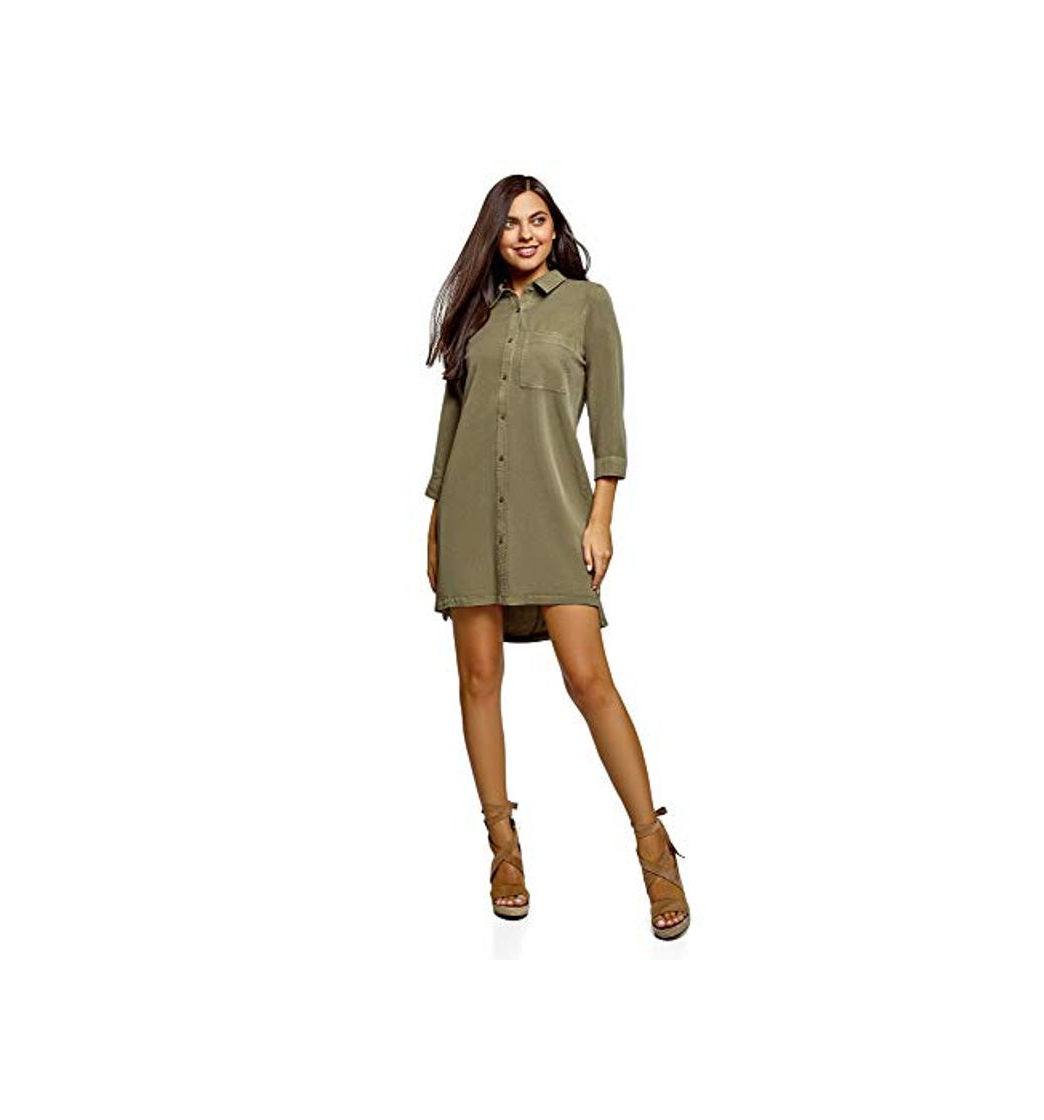 Fashion oodji Ultra Mujer Vestido Camisero de Lyocell, Verde, ES 34