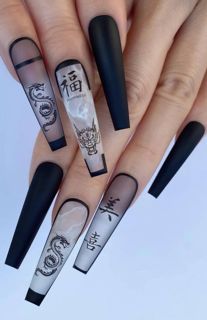 Social Unhas transparentes com detalhes em preto China Fashion