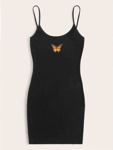 Vestido preto simples com borboleta