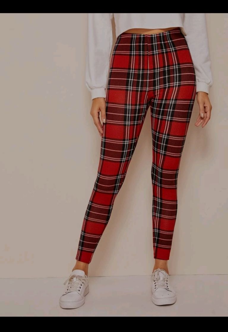 Leggings de cuadros de cintura alta
Shein