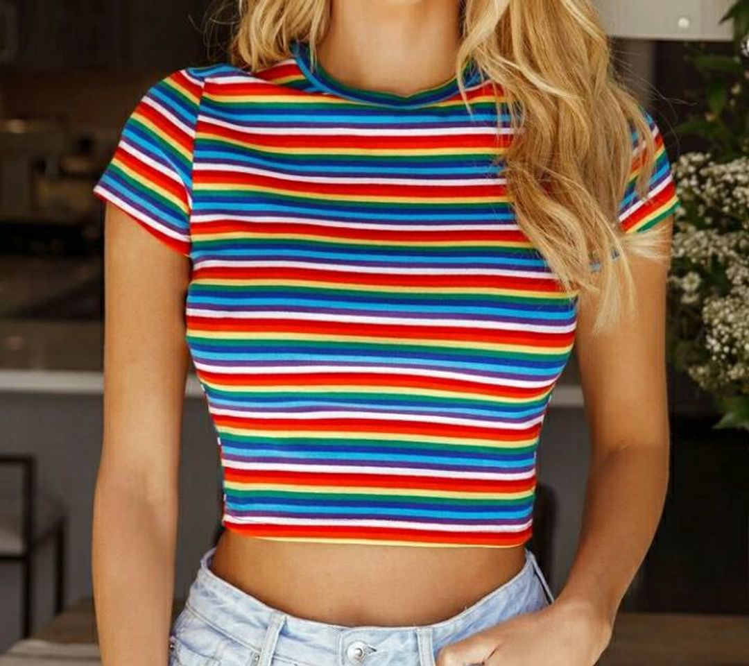 Moda Blusa Listrada Colorida 🌈