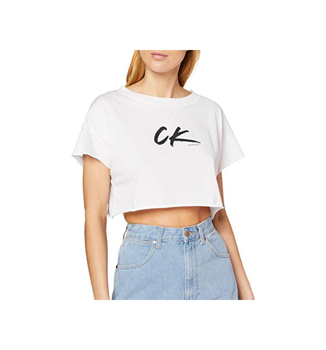 Moda Calvin Klein Cropped tee Top de Pijama, Blanco