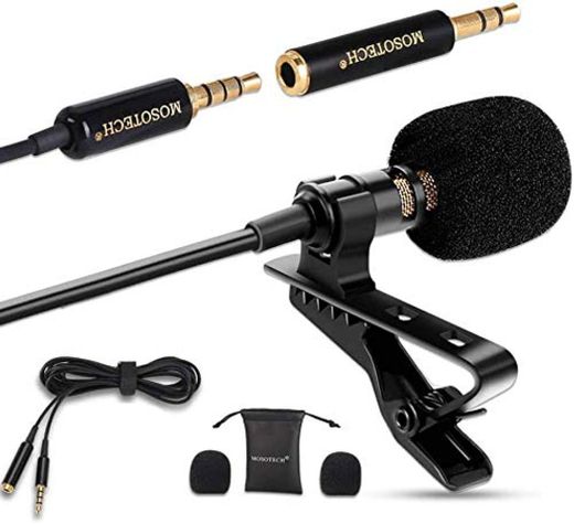 MOSOTECH Microfono Solapa, Omnidireccional Lavalier Microfono de Condensador con 2m