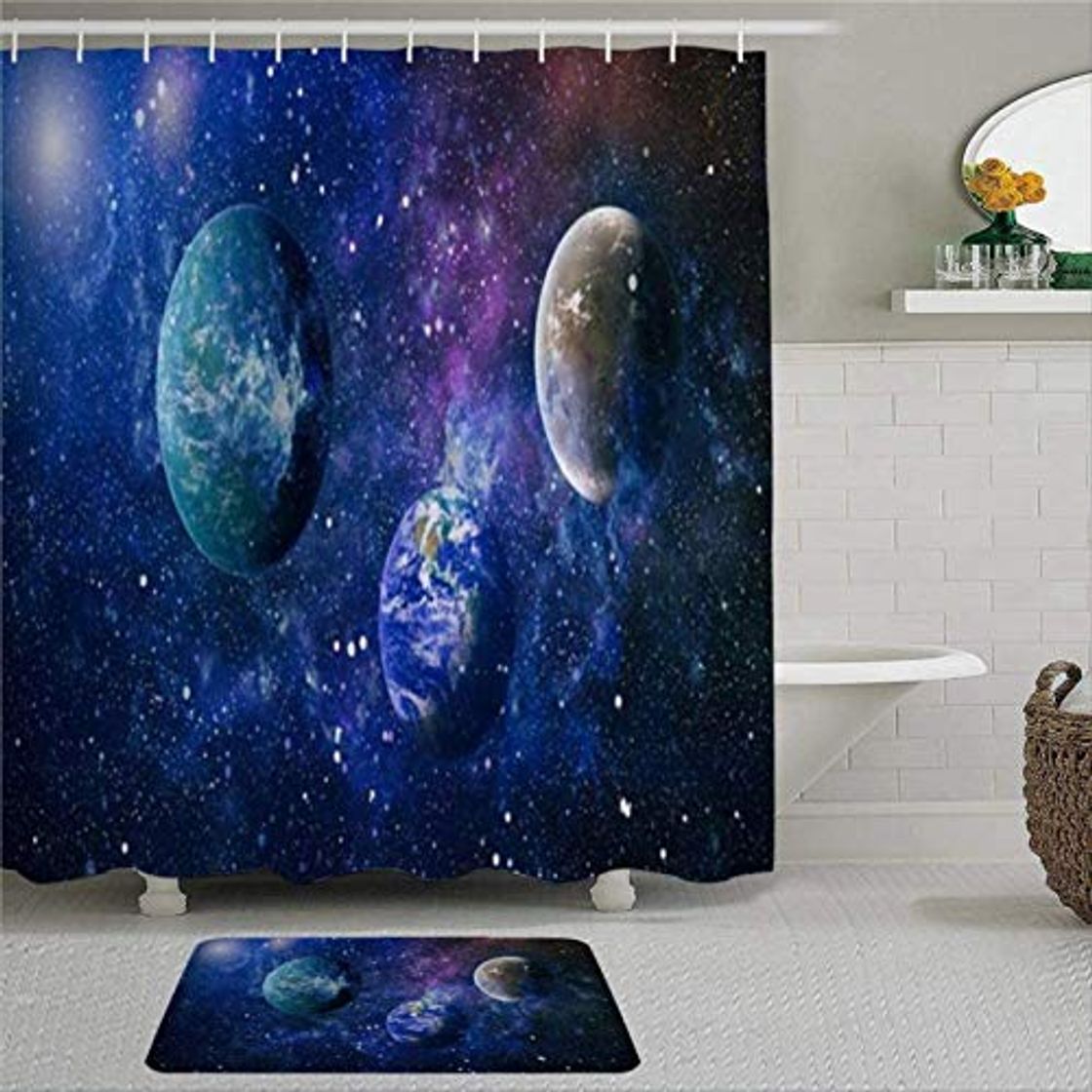 Categoría de hogar EricauBird Planetas Universo Estrellas Belleza Galaxias Espacio Exterior Ciencia Cortina de Ducha con Anillos Tela de Poliéster Cortinas de Ducha con Ganchos Decoración de Baño