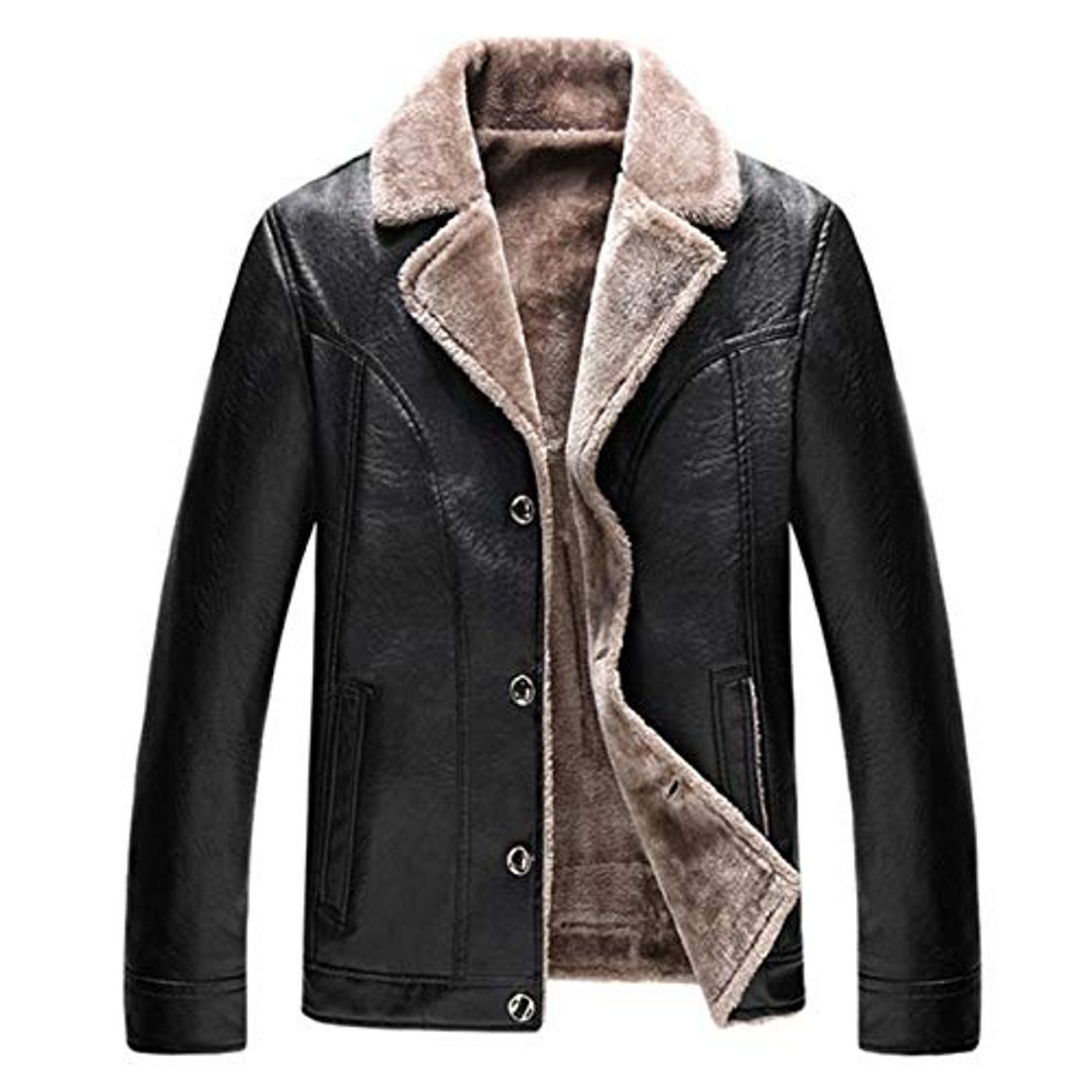 Moda Chaquetas de Cuero para Hombre Abrigos de PU de Lana Chaqueta de