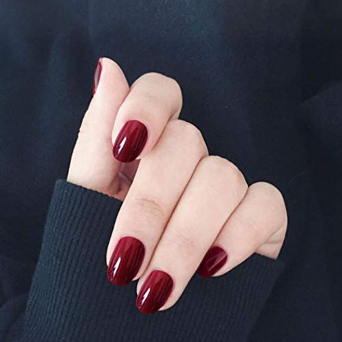 Moda Handcess Uñas postizas ovaladas Vino brillante Presione sobre uñas Uñas cortas rojas Cubierta completa Puntas de uñas falsas para mujeres y niñas