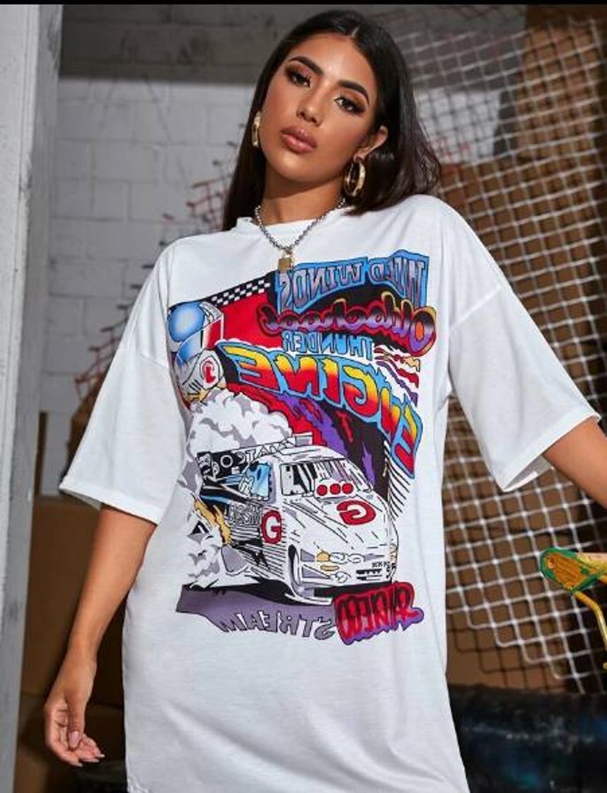 Moda camiseta oversized estampada