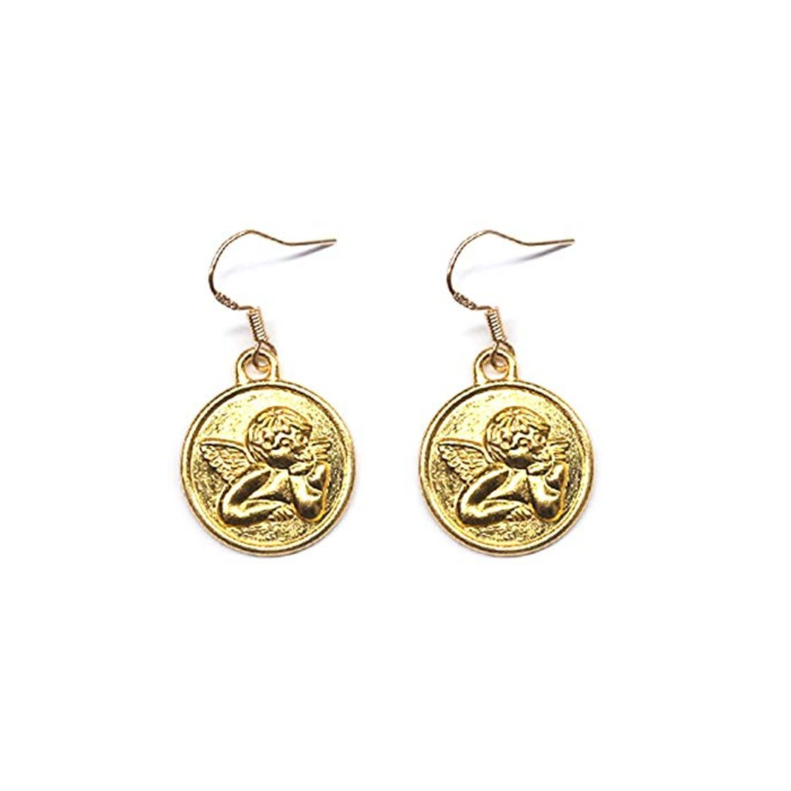 Social GSYDSZ Anjo Rodada Moeda Brincos Cuelga Figura Humana Gravado Para O Rosto De Brincos De Moda Para Como Mulheres Meninas Brincos Pingentes Femininos