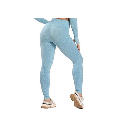 FITTOO Leggings Sin Costuras Mujer Pantalon Deportivo Alta Cintura Yoga Elásticos Seamless #6 Azul Small