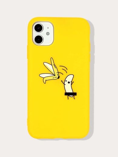 Capinha de celular amarela com desenho animado 