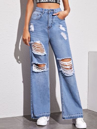 Calça jeans larga rasgada 
